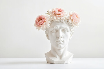 Obraz premium White Plaster Bust Decorated with Pink Flowers