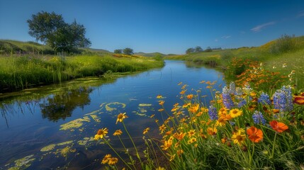 serene river wildflowers img