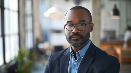 Fototapeta premium Image of AfricanAmerican business leader looking at camera in working environment : Generative AI