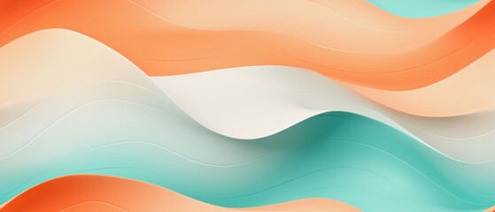 wave pattern in white, peach and turquoise color as background, 3d look