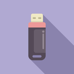 Vector illustration of a usb flash drive with a minimalist flat design on a purple background