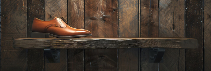 A Stunning Mockup of a Premium Leather Shoe Display,
Brown colored shoes on shelves in the style of...