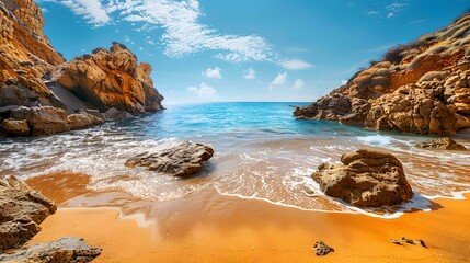 golden beach rocky outcrops pic