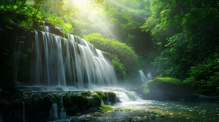 serene waterfall greenery image