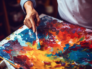 Obraz premium Artist Painting Abstract Art with Vibrant Colors 