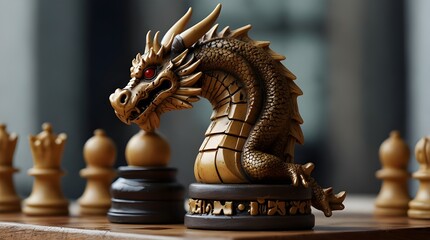 A dragon chess piece with an economy element on it serves as an illustration of the idea of business technology in China.