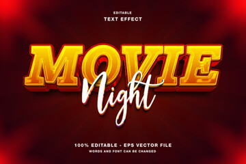 Movie Night 3D Editable Text Effect Template Style Premium Vector