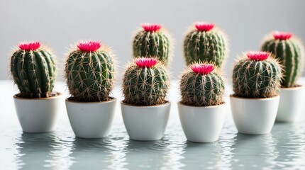 bunch of thimble cactus on plain white background with water splash