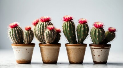 bunch of thimble cactus on plain white background with water splash