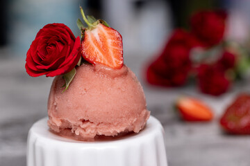 Strawberry ice cream with rose water