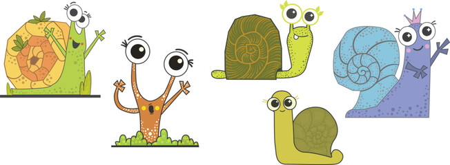 snails cartoon, snail with big cute eye,design element png set isolated. © Nidhi