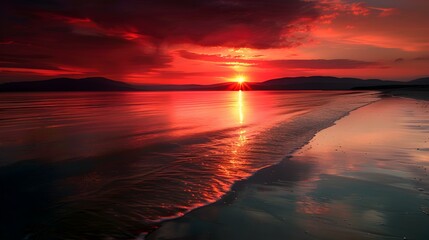 an evening beach red sunset