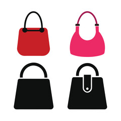 Set of Handbag icon, fashion and female, bag black vector on white background