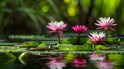 serene pond blooming lilies