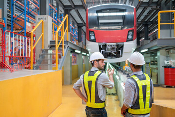 Train Engineers Discussing Maintenance in Depot