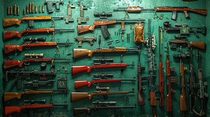 Collection of rifles and carbines on the wall 