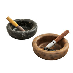 TwoAshtrays With Cigarettes In a Classic Home Setting, Isolated on a White Background, Graphic Resource