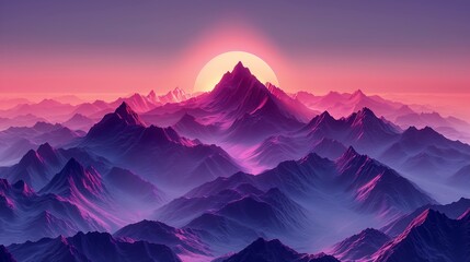 Majestic Sunrise Over Snow-Capped Mountains With Vibrant Pink and Purple Hues in a Dreamlike Landscape