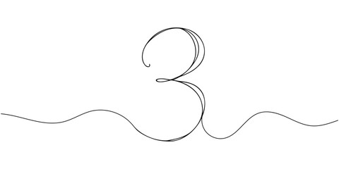 Number 3 in continuous line drawing style. Line art of number three. Vector illustration.