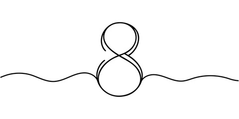 Obraz premium Number 8 in continuous line drawing style. Line art of number eight. Vector illustration.