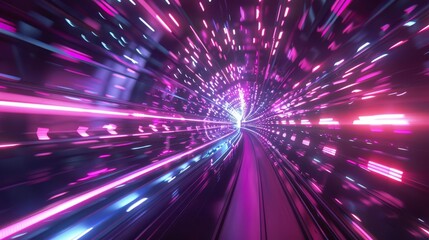 Obraz premium abstract retrofuturistic warp speed tunnel neon 3d illustration