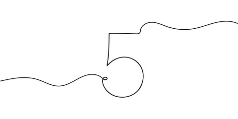 Number 5 in continuous line drawing style. Line art of number five. Vector illustration.