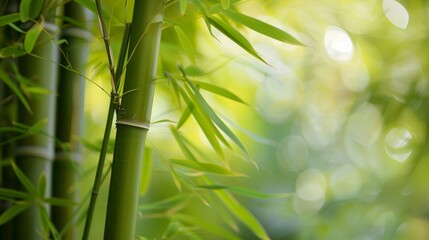 A detailed view of a bamboo plant with a blurred background, showcasing the intricate textures and patterns of the leaves