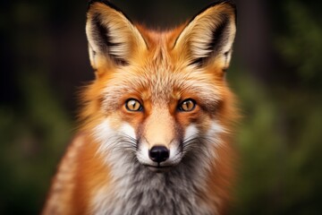 Fototapeta premium Close-up of a red fox with expressive eyes and vibrant fur captured in a natural setting. Beautiful wildlife photography.