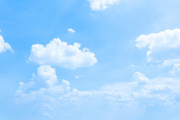 A bright blue sky filled with fluffy white clouds on a clear summer day