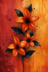 Orange Flowers on Red Background