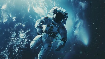 astronaut floating in weightless space aigenerated digital artwork