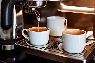 Two cups of coffee being poured into a coffee maker, creating a rich and aromatic brew.