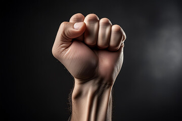 Obraz premium Gesture of a fist lifted up to show power. 