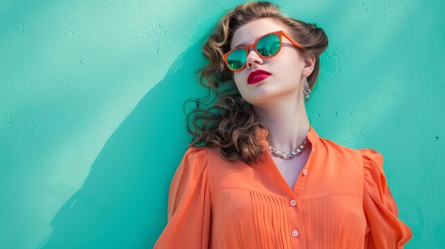 chica pelirroja con ropa estilo coquette vintage naranja