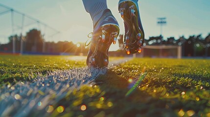 closeup of soccer players feet in cleats on the field during training sports action photography