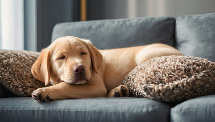 Cute Labrador dog sleeping on the sofa