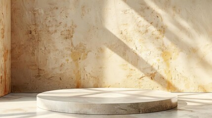 concrete podium against beige concrete wall with shadows product display scene 3d rendering