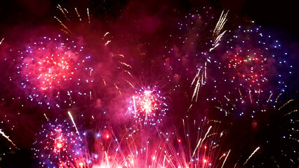 Purple Firework celebrate anniversary happy new year 2024, 4th of july holiday festival. Purple...