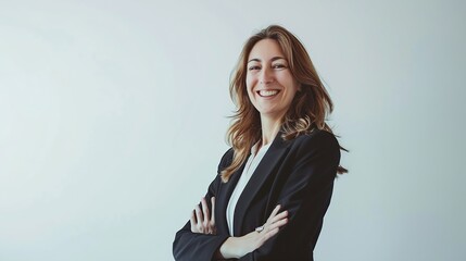 happy woman ceo isolated on white background caucasian woman ceo in studio : Generative AI