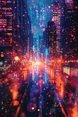 Obraz premium Metaverse city is booming with digital life and vibrant virtual communities.