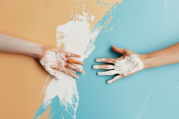 Creative Hands With Paint On Colorful Background