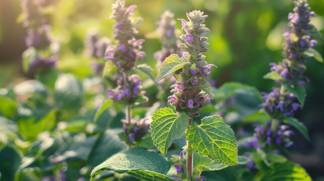 Agastache rugosa patchouli flowering medicinal plant, Korean mint flowers, close up