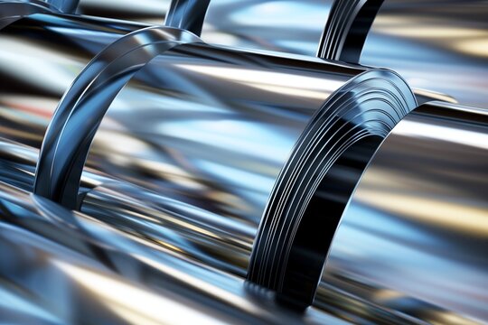 Artistic rendering of chrome surfaces with smooth curves and a play on light and reflections creates an abstract metallic texture