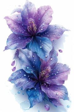 Two Purple Flowers With Water Droplets