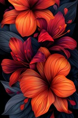 Orange Flowers Painting on Black Background