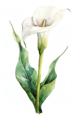 Obraz premium Elegant Calla Lily with a smooth, white bloom, Watercolor Floral Border, watercolor illustration, isolated on white background