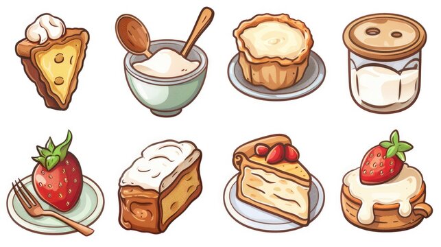 Collection of 6 food related icons including flour cheesecake toast and more