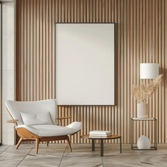 A mid-century modern style armchair in a room with wood-paneled walls