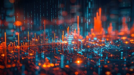 Fototapeta premium A financial graph with an orange and blue color scheme, showcasing stock market trends on an abstract background.