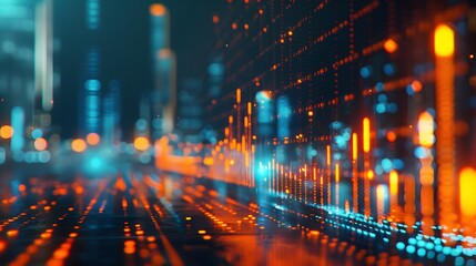 A financial graph with an orange and blue color scheme, showcasing stock market trends on an abstract background.